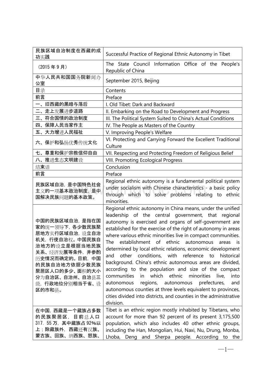 白皮书-民族区域自治制度在西藏的成功实践(中英文对照).doc_第1页