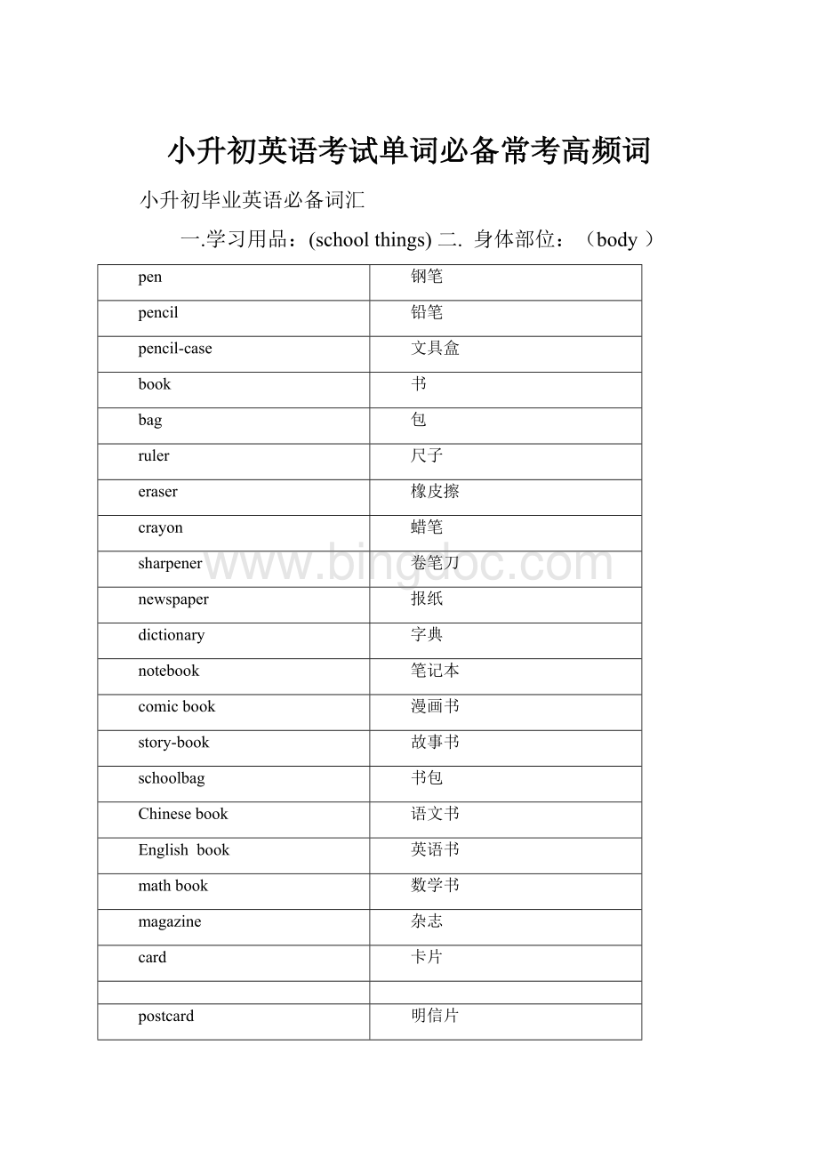 小升初英语考试单词必备常考高频词Word文件下载.docx_第1页