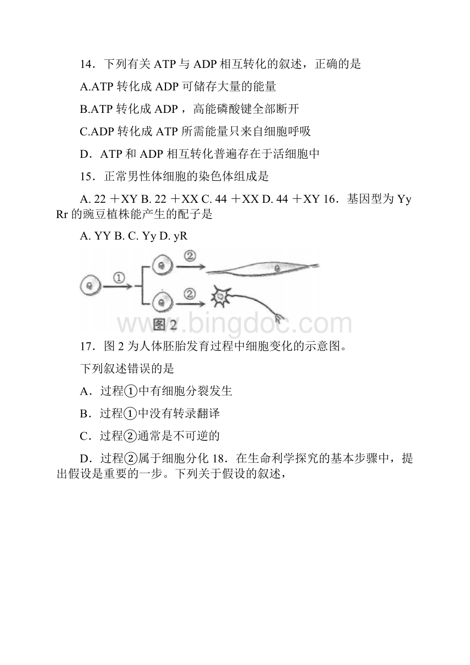 上海市高中学业水平考试模拟试题生物及答案.docx_第3页
