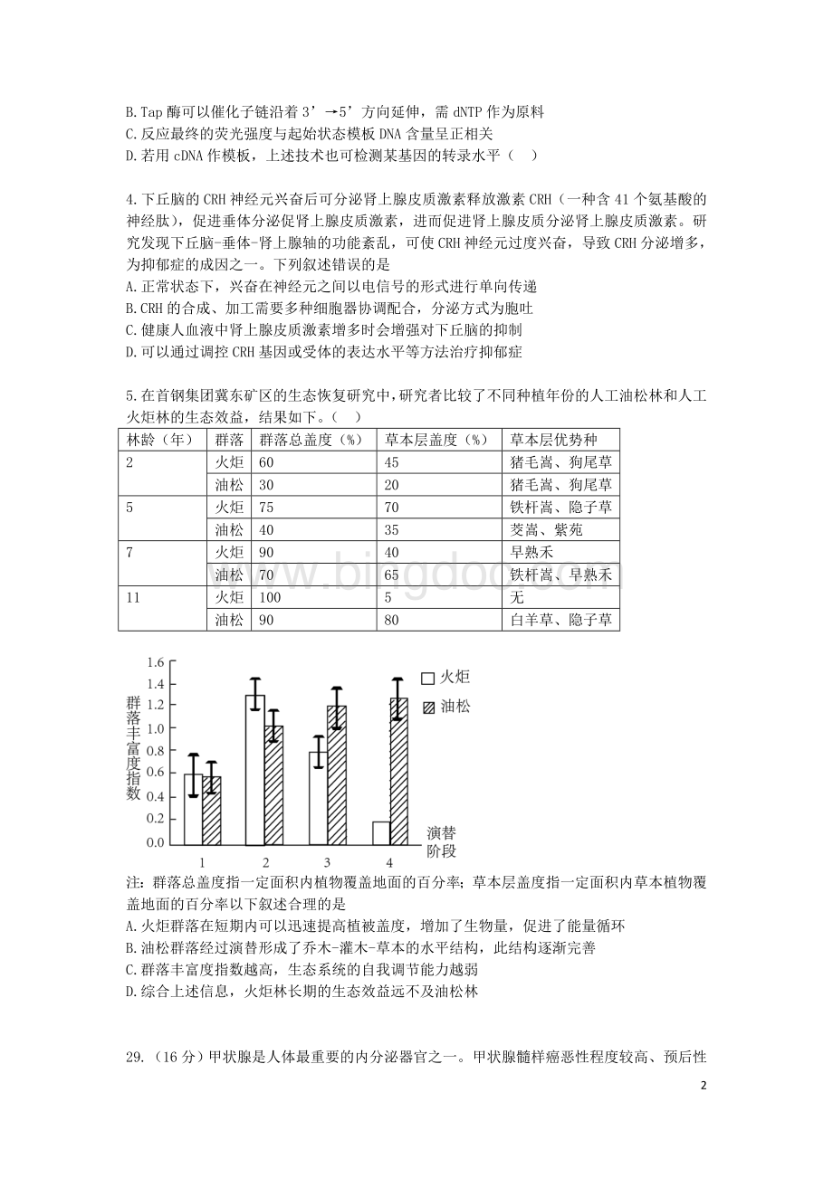 北京市朝阳区高三一模生物及答案版.doc_第2页