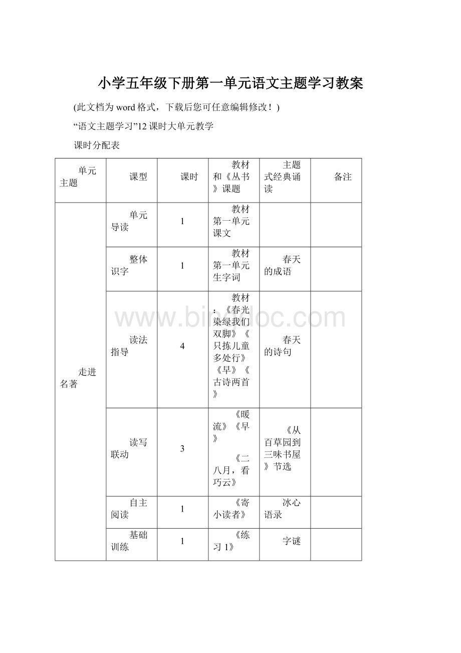 小学五年级下册第一单元语文主题学习教案Word格式.docx