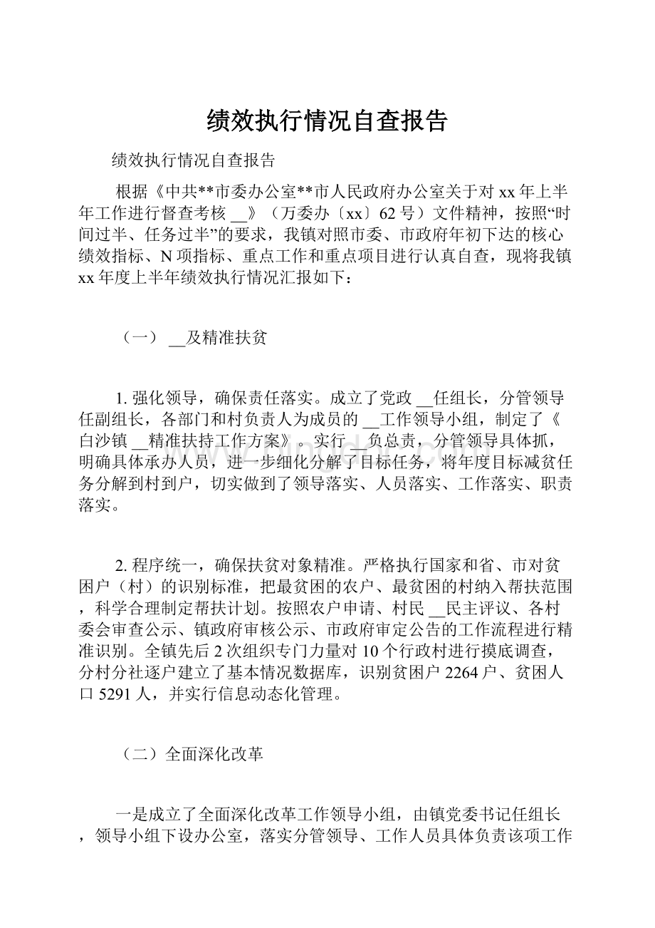 绩效执行情况自查报告.docx_第1页