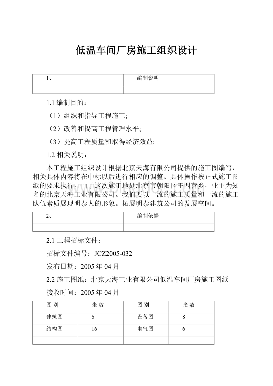 低温车间厂房施工组织设计.docx