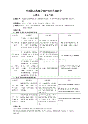 铁镁铝及其化合物的性质实验报告.doc