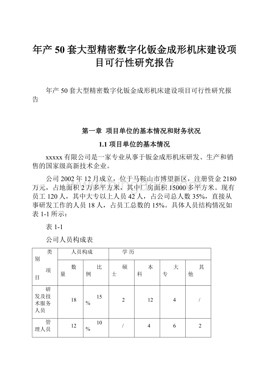 年产50套大型精密数字化钣金成形机床建设项目可行性研究报告.docx