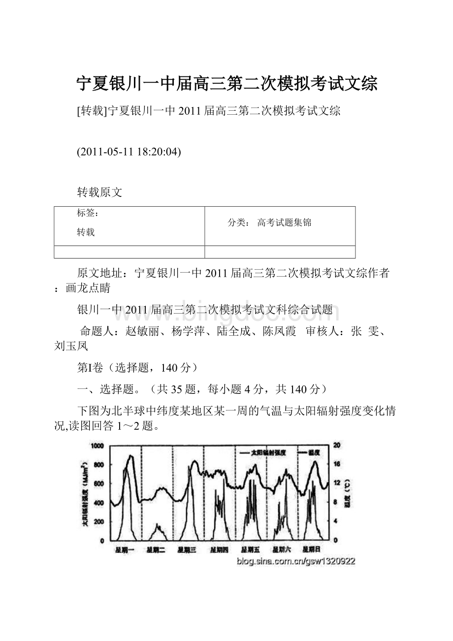 宁夏银川一中届高三第二次模拟考试文综Word文档格式.docx