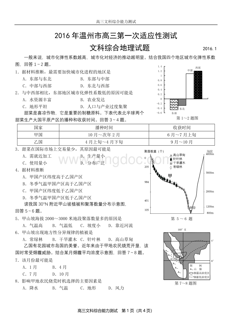 温州市高三第一次适应性测试文科综合地理试题.doc