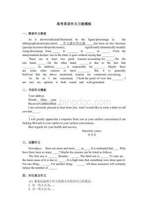 高中英语作文模板、高考英语作文万能模板Word下载.doc