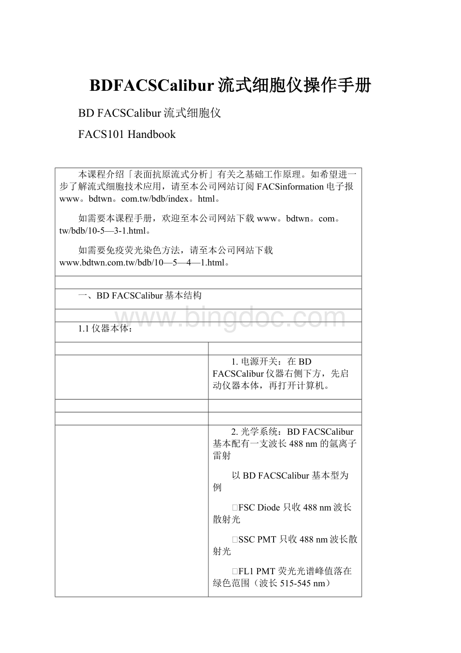 BDFACSCalibur流式细胞仪操作手册.docx_第1页