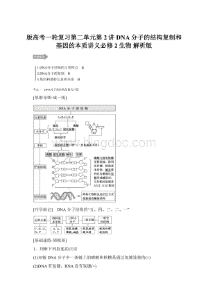 版高考一轮复习第二单元第2讲DNA分子的结构复制和基因的本质讲义必修2生物 解析版Word下载.docx