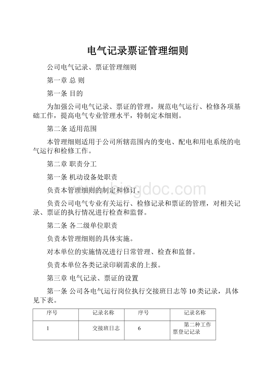 电气记录票证管理细则Word文档格式.docx