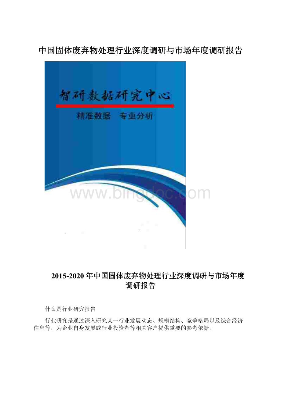 中国固体废弃物处理行业深度调研与市场年度调研报告.docx_第1页