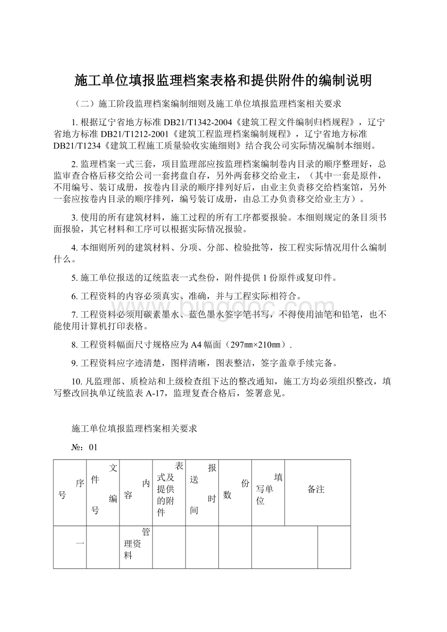 施工单位填报监理档案表格和提供附件的编制说明.docx