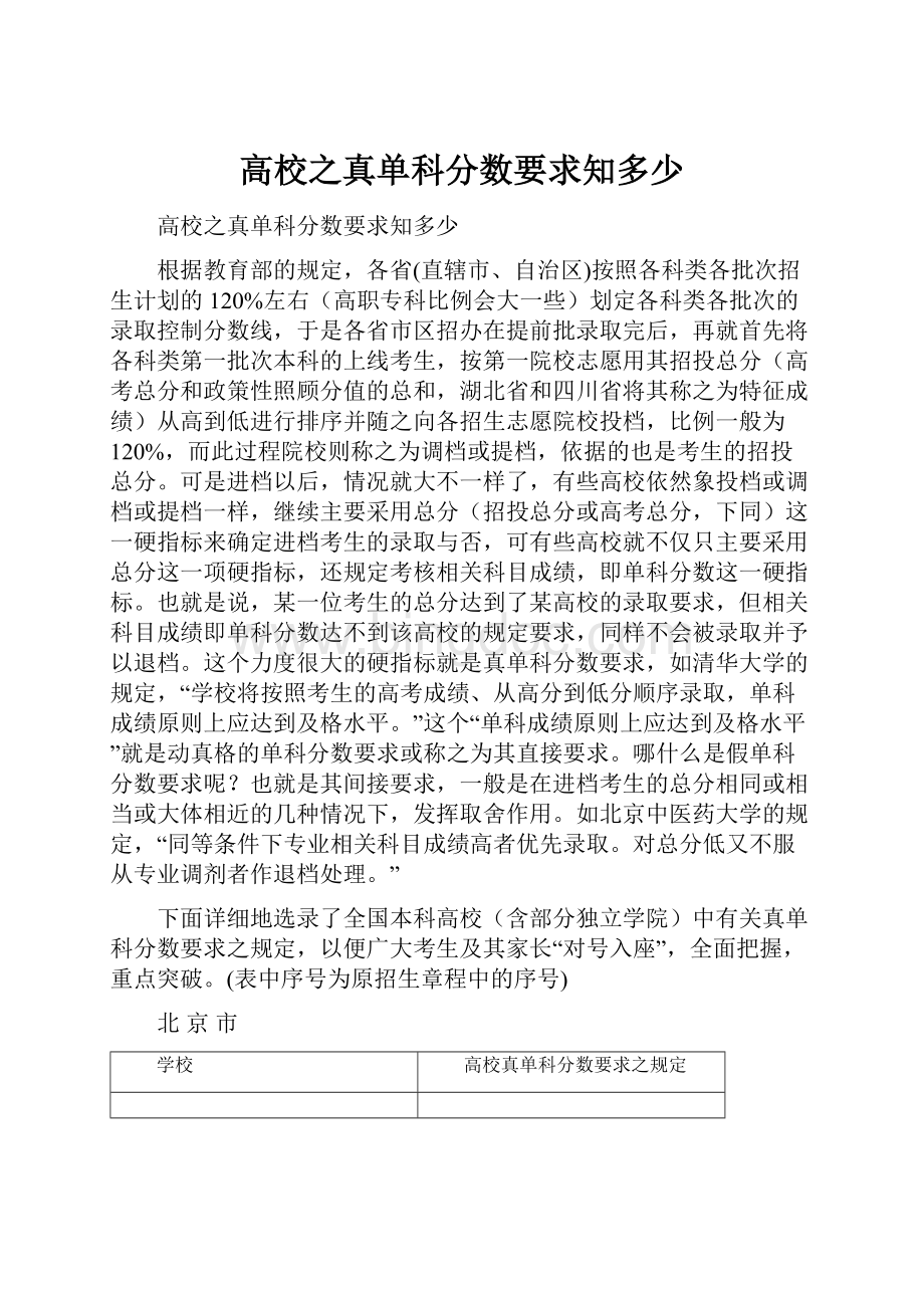 高校之真单科分数要求知多少Word格式.docx