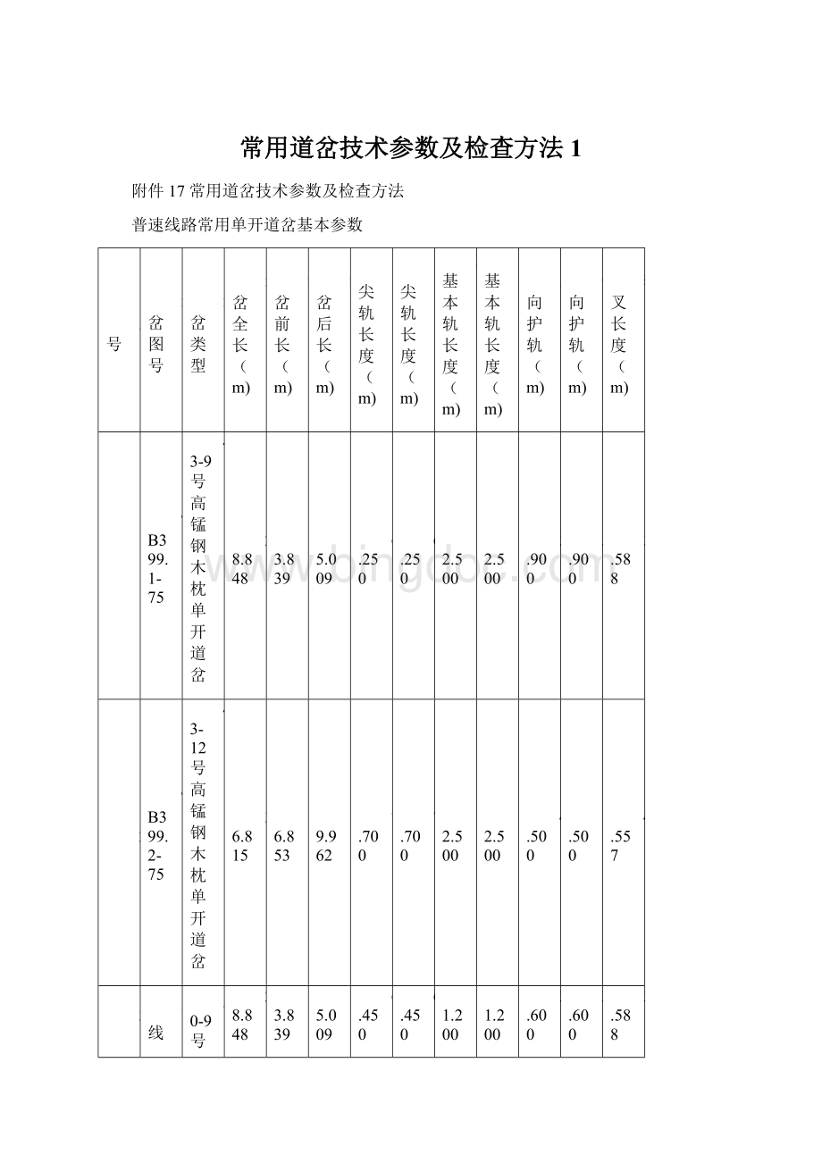 常用道岔技术参数及检查方法1Word格式文档下载.docx