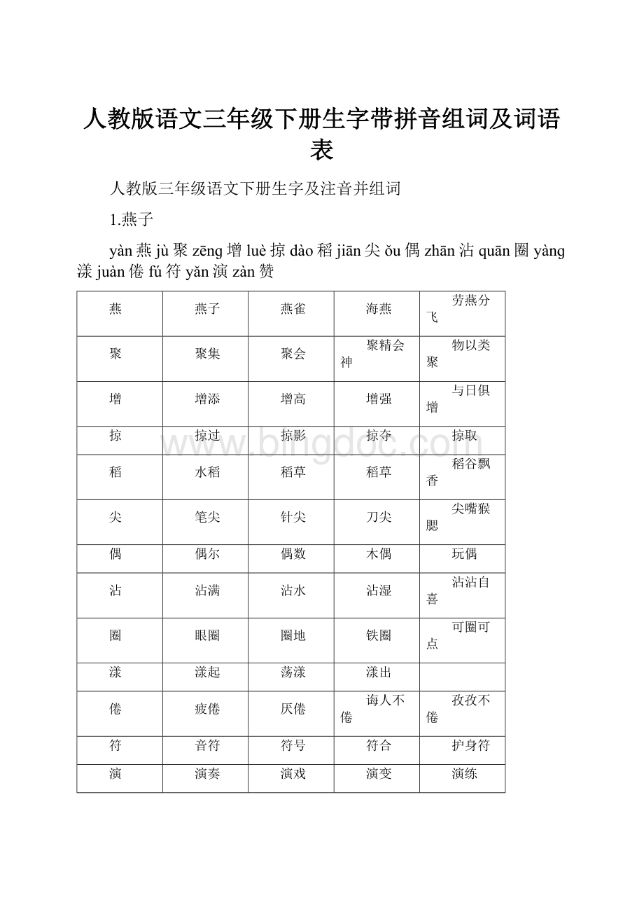 人教版语文三年级下册生字带拼音组词及词语表.docx_第1页