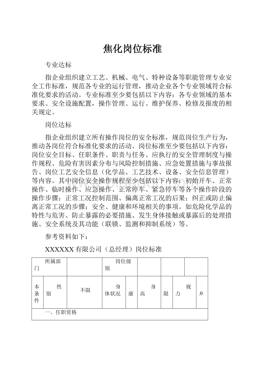 焦化岗位标准Word文档格式.docx_第1页