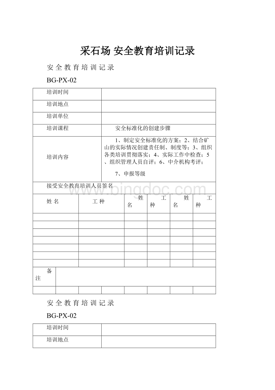 采石场 安全教育培训记录Word文件下载.docx_第1页