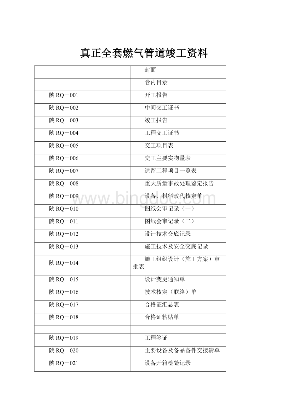 真正全套燃气管道竣工资料.docx_第1页