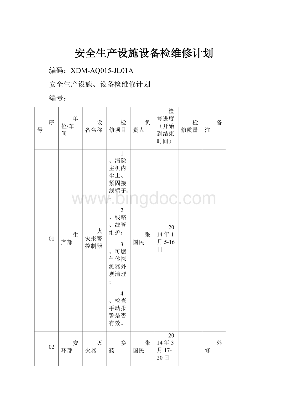 安全生产设施设备检维修计划.docx_第1页