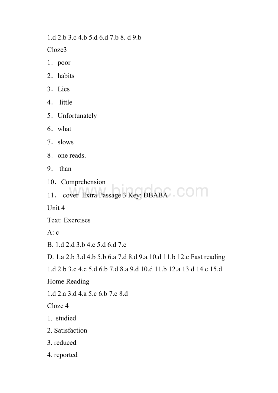 英语泛读教程3第三版刘乃银编平台答案解析含cloze及extrapassage.docx_第3页