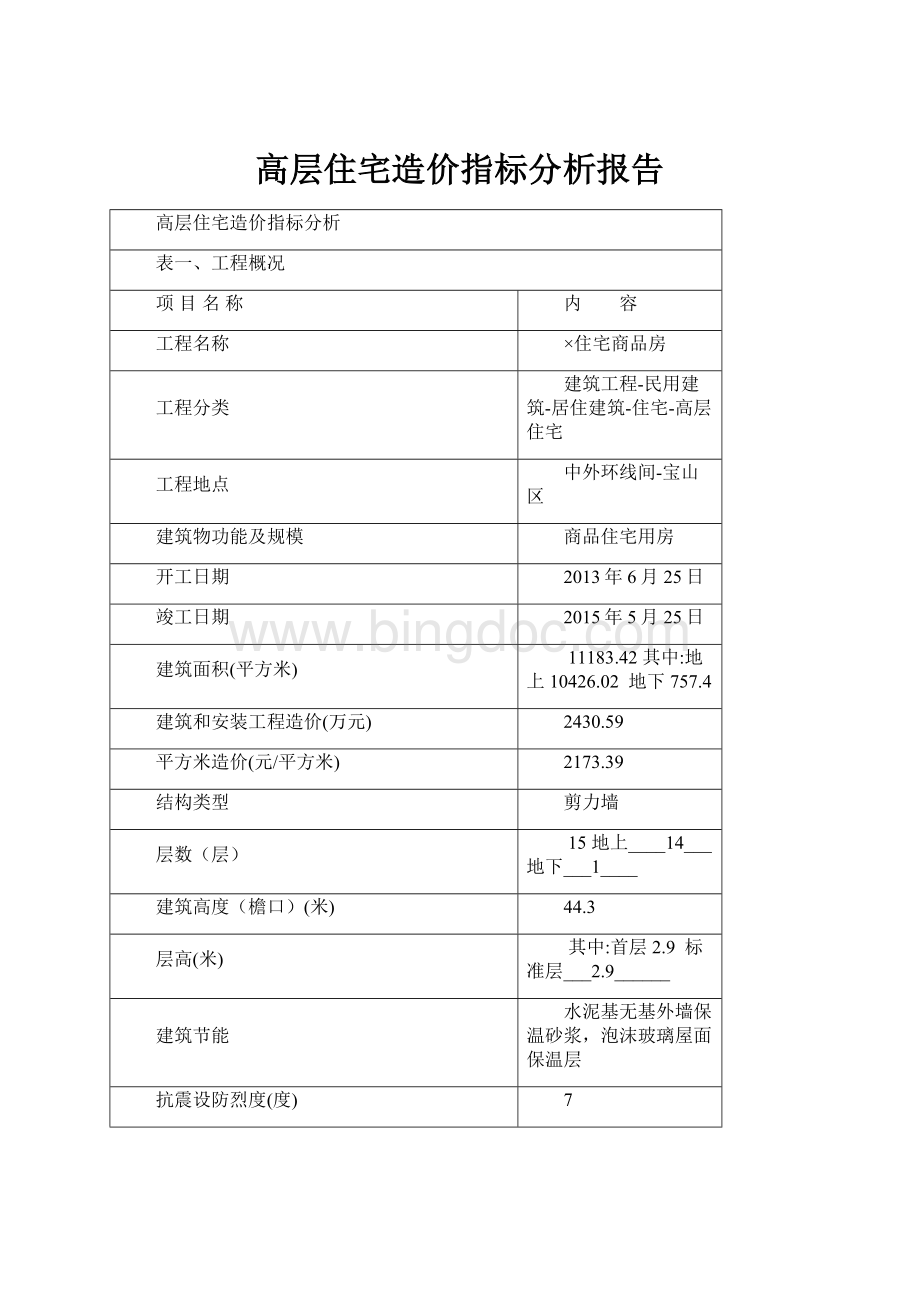 高层住宅造价指标分析报告.docx_第1页