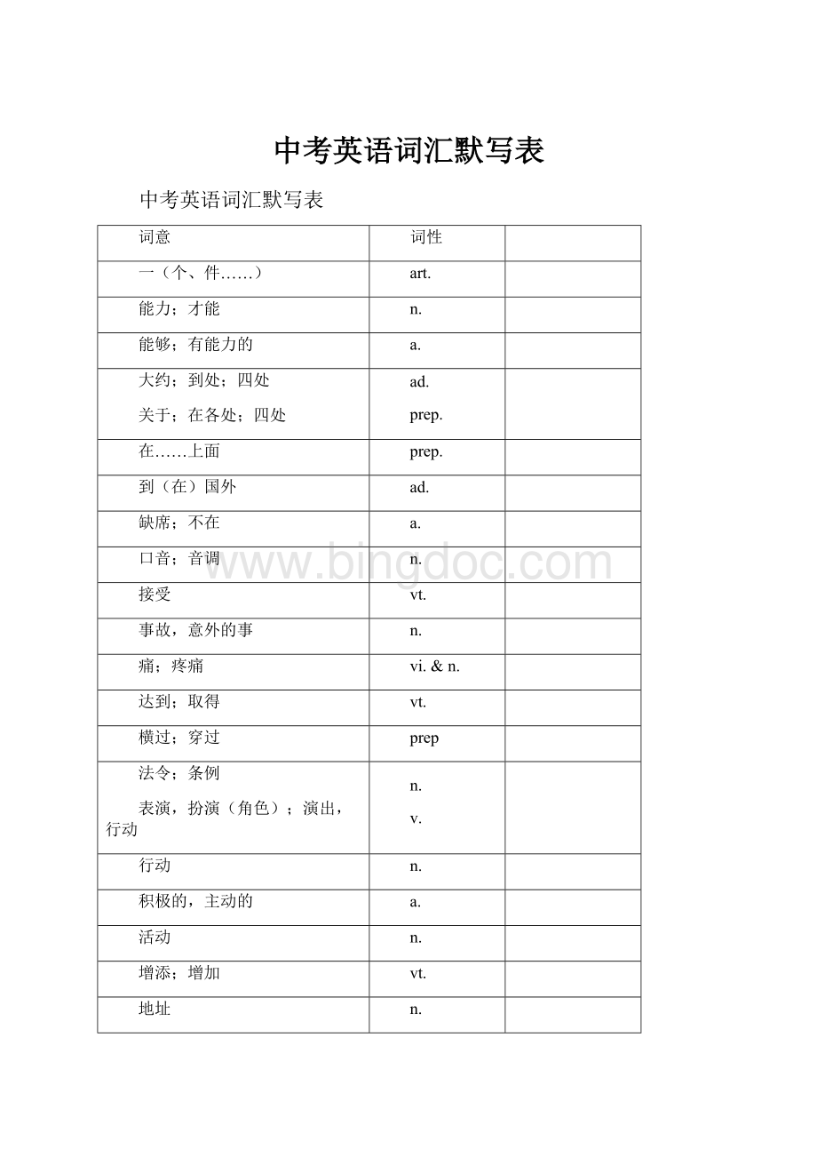 中考英语词汇默写表.docx_第1页