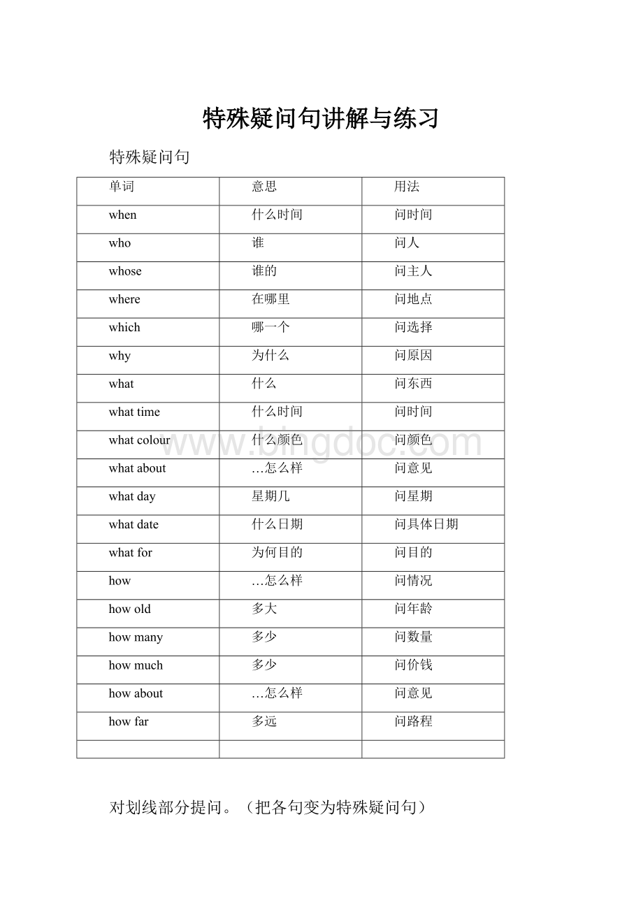 特殊疑问句讲解与练习.docx