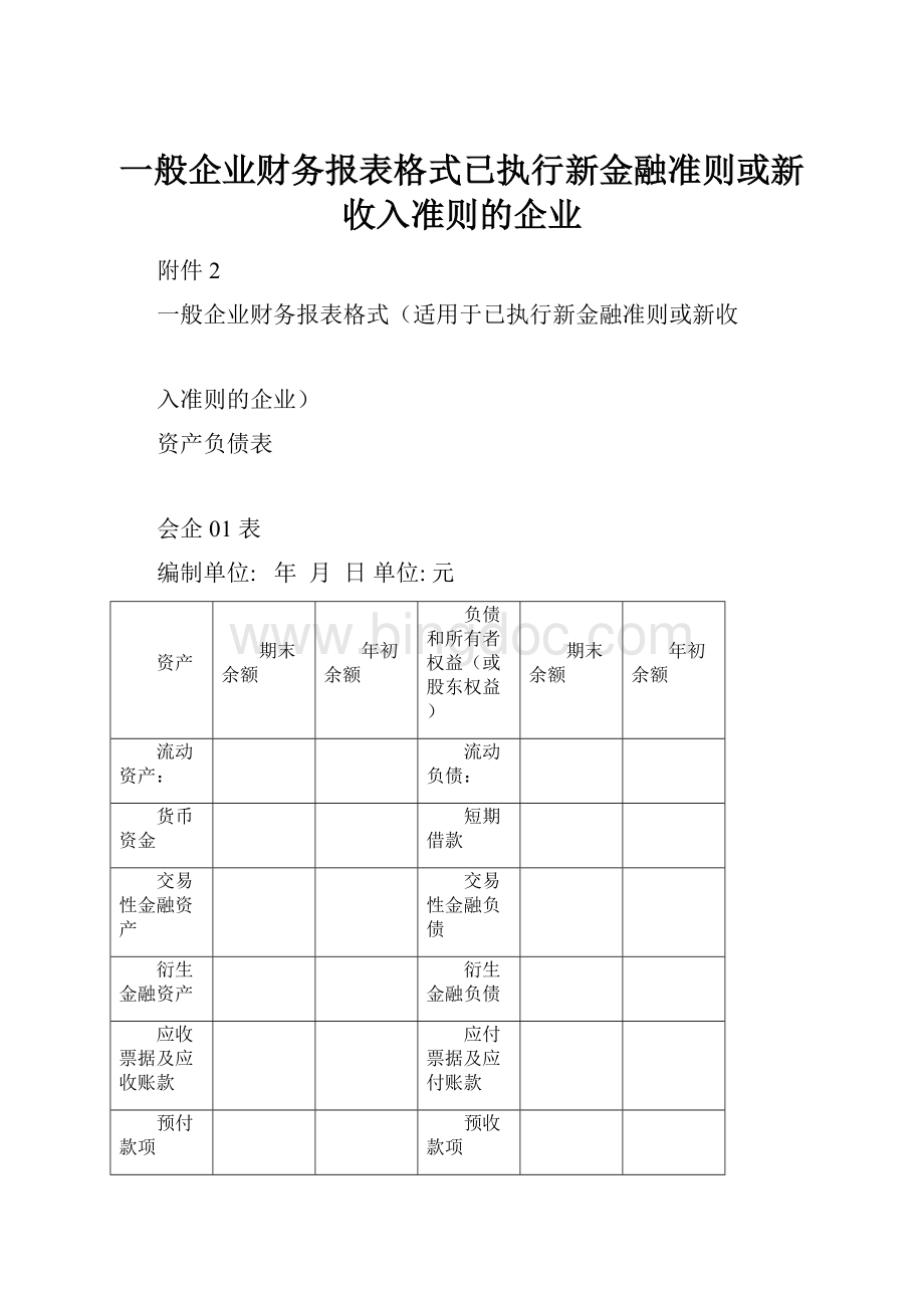 一般企业财务报表格式已执行新金融准则或新收入准则的企业.docx