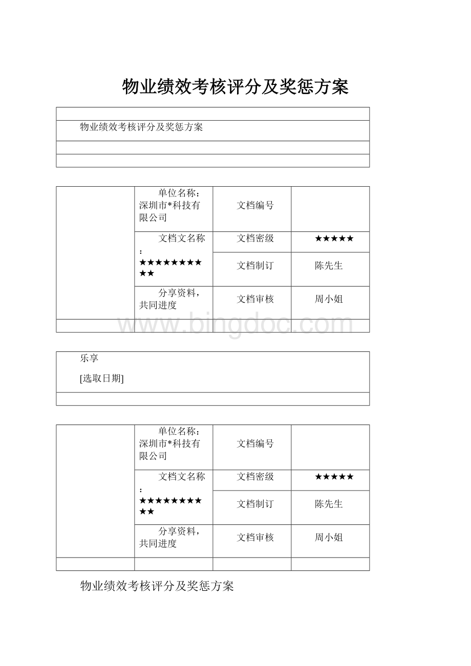 物业绩效考核评分及奖惩方案.docx_第1页