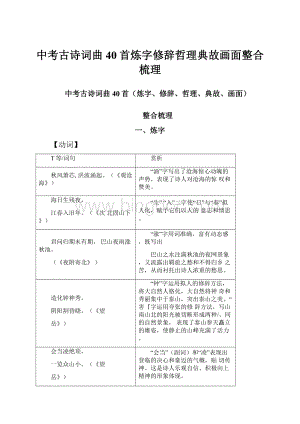 中考古诗词曲40首炼字修辞哲理典故画面整合梳理.docx