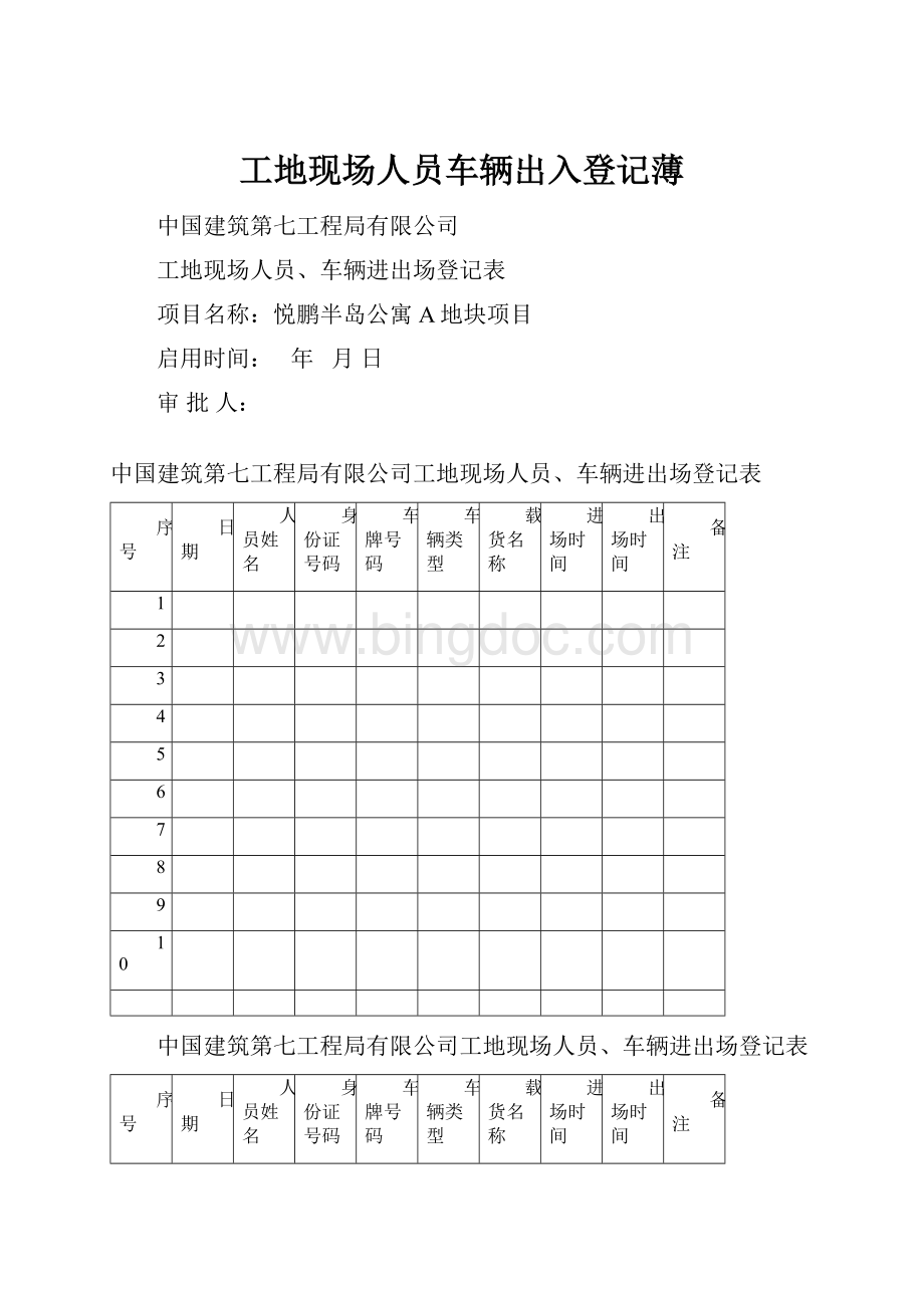 工地现场人员车辆出入登记薄.docx_第1页