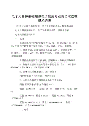 电子元器件基础知识电子应用专业英语术语模拟术语表.docx