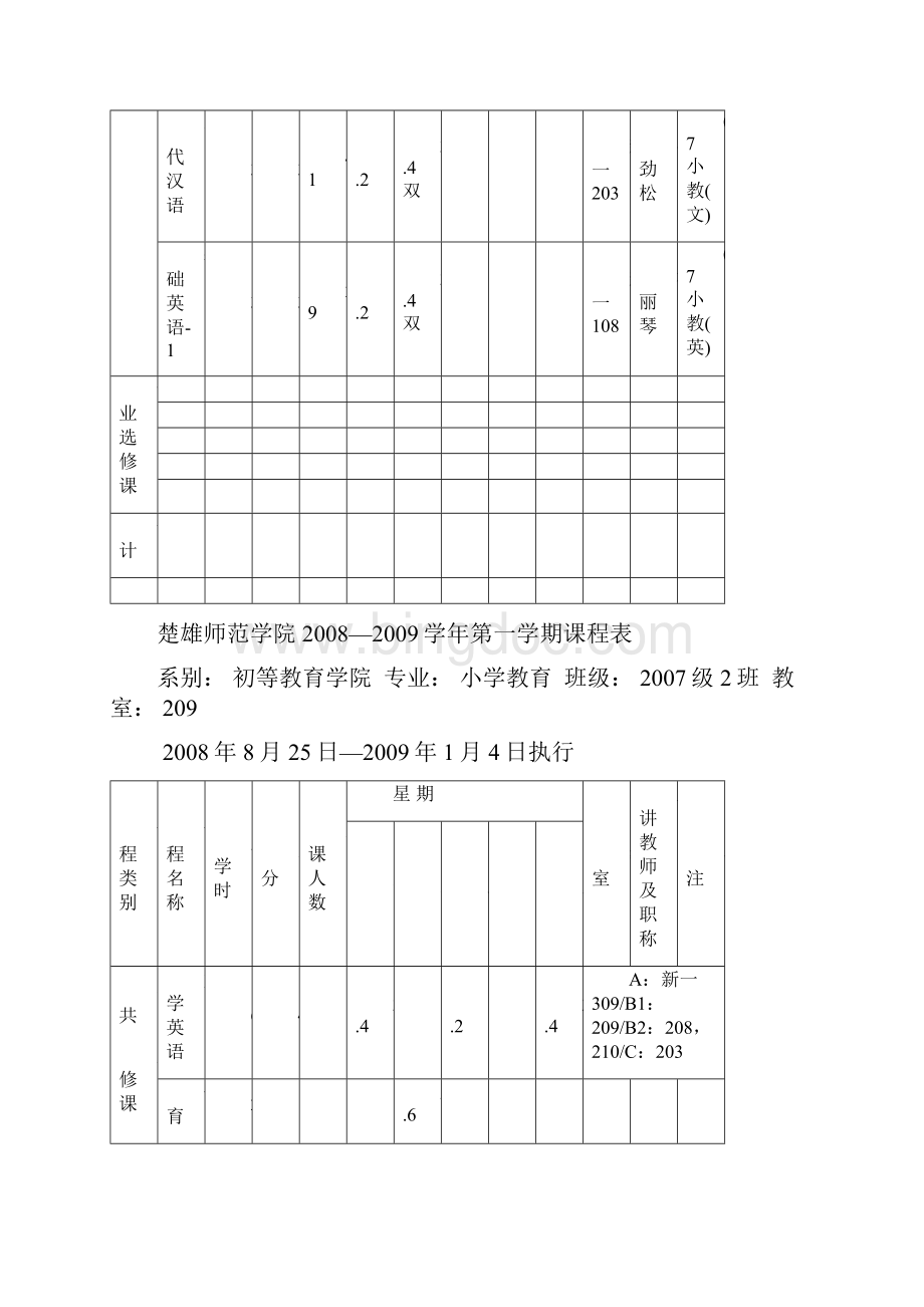 楚雄师范学院学年第一学期课程表精.docx_第3页