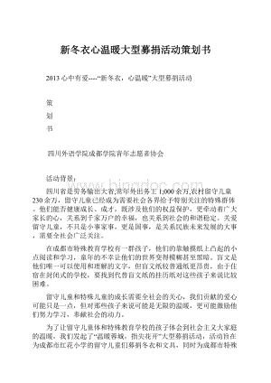 新冬衣心温暖大型募捐活动策划书.docx