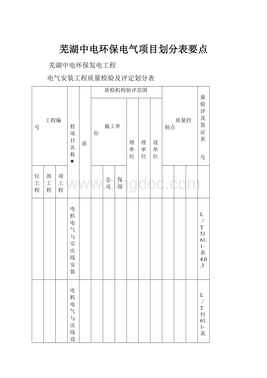 芜湖中电环保电气项目划分表要点.docx