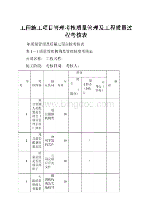 工程施工项目管理考核质量管理及工程质量过程考核表.docx