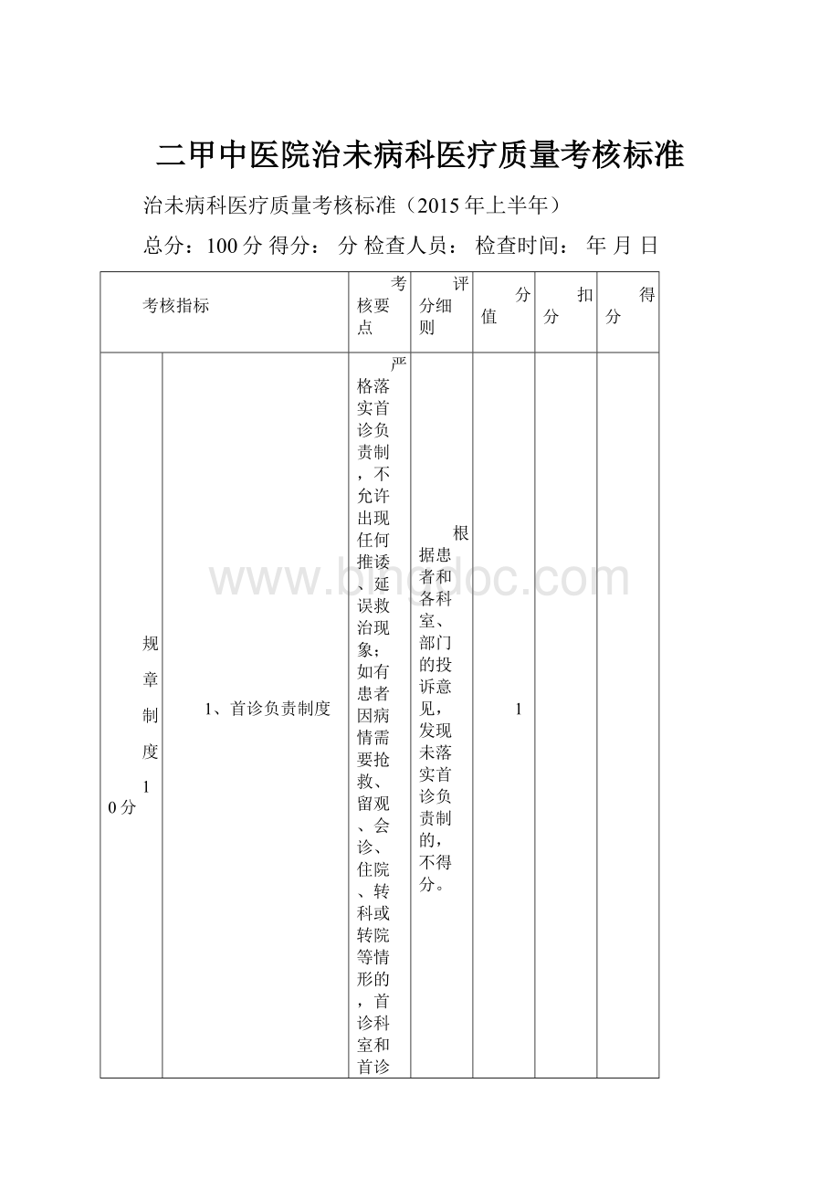 二甲中医院治未病科医疗质量考核标准.docx