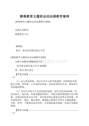 禁毒教育主题班会活动课教学案例.docx