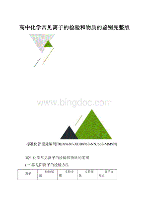 高中化学常见离子的检验和物质的鉴别完整版.docx