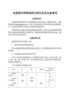 血脂调节药降脂药分类作用及注意事项.docx