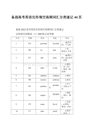 备战高考英语完形填空高频词汇分类速记44页.docx