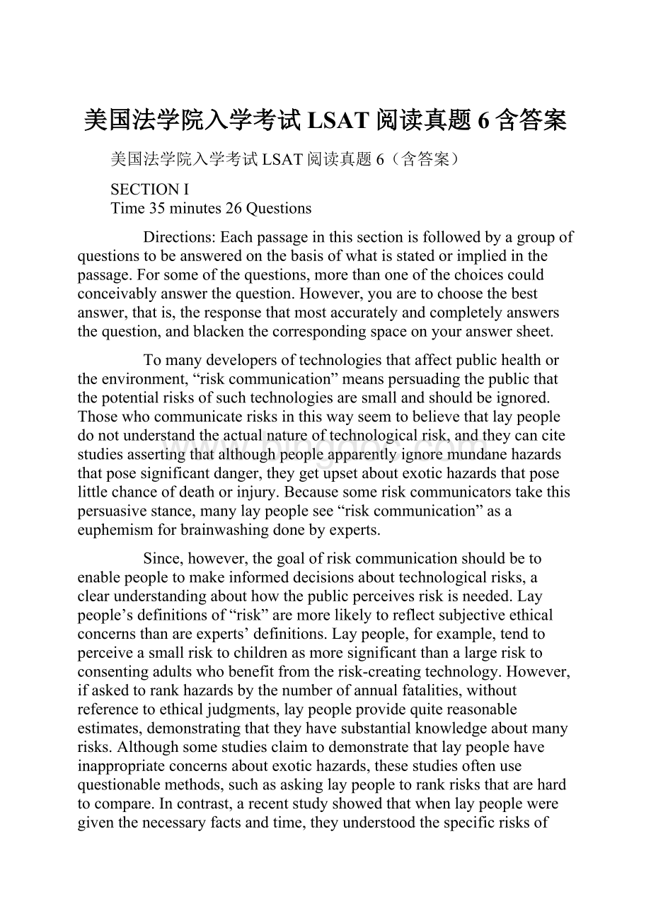 美国法学院入学考试LSAT阅读真题6含答案.docx