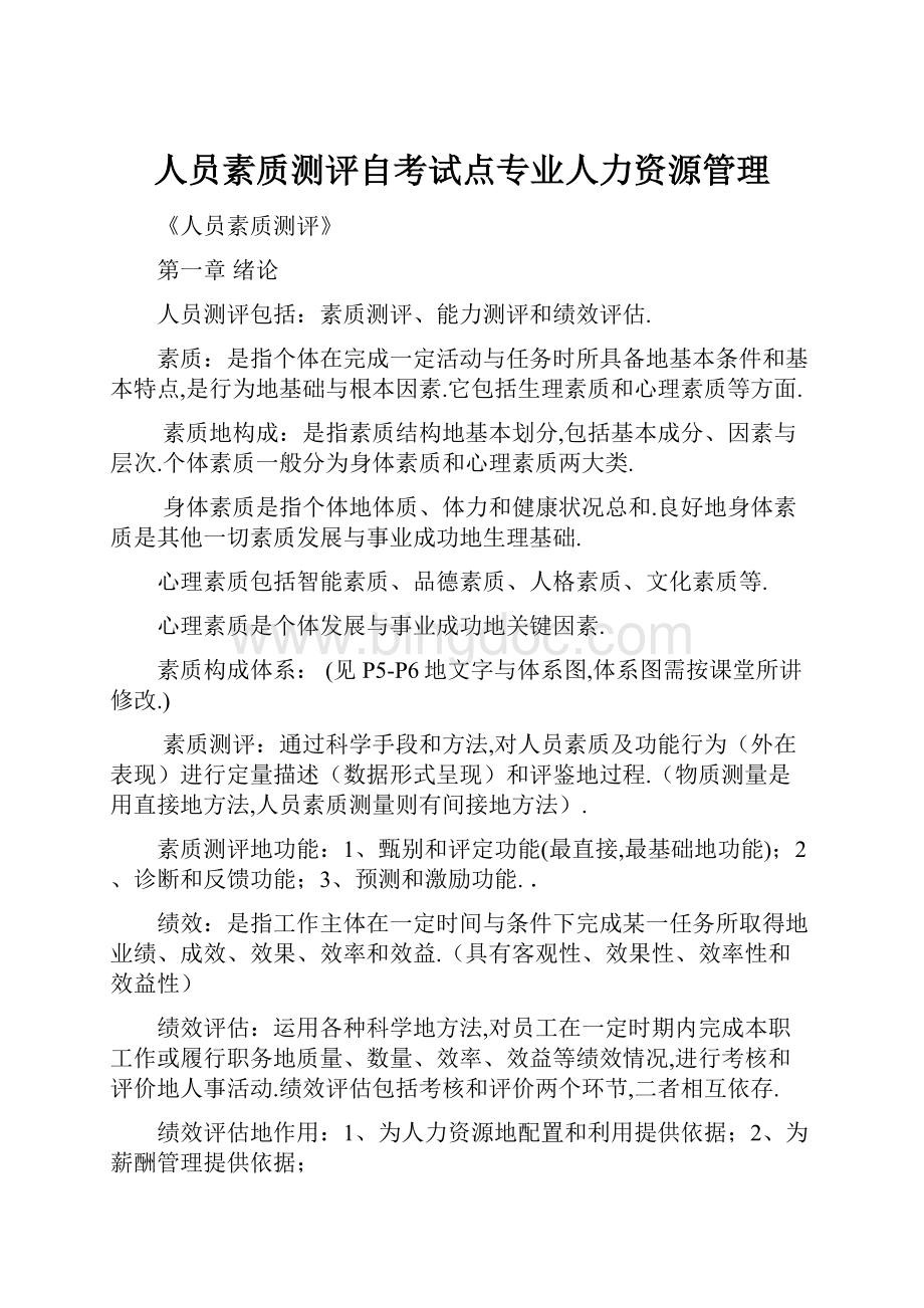 人员素质测评自考试点专业人力资源管理.docx_第1页