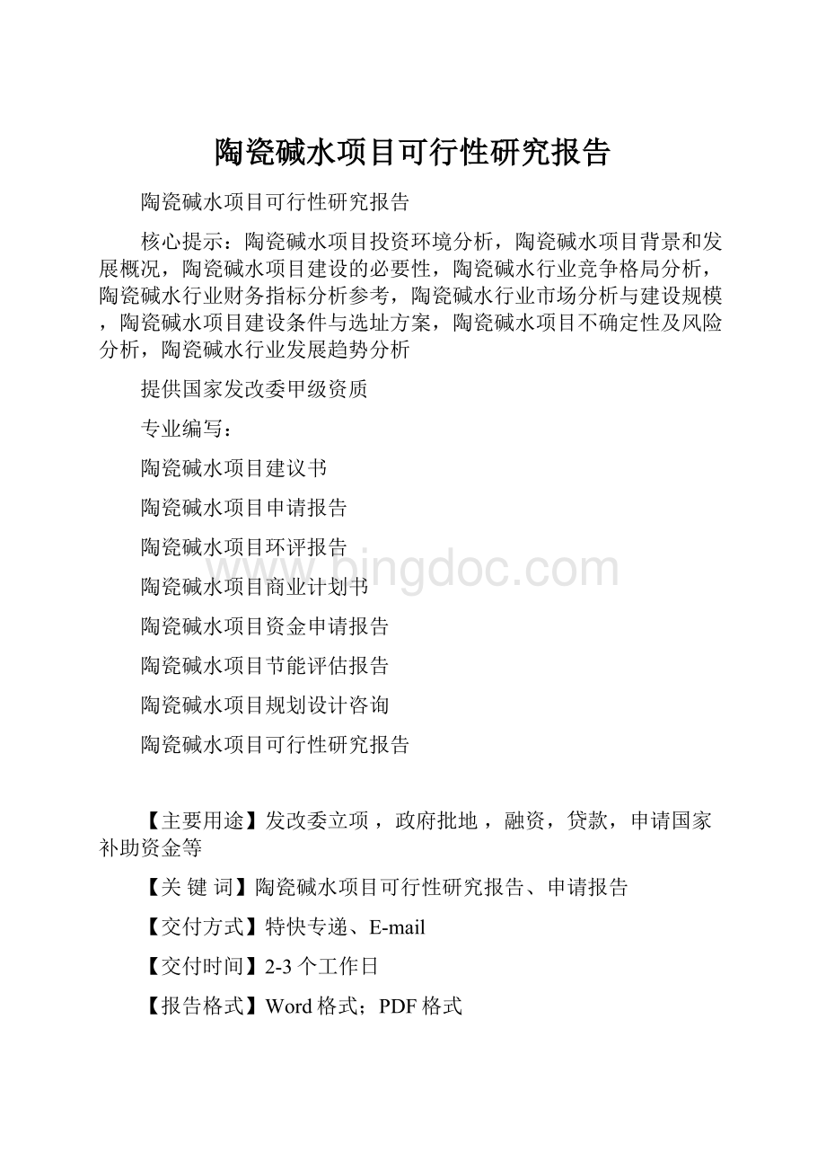 陶瓷碱水项目可行性研究报告.docx