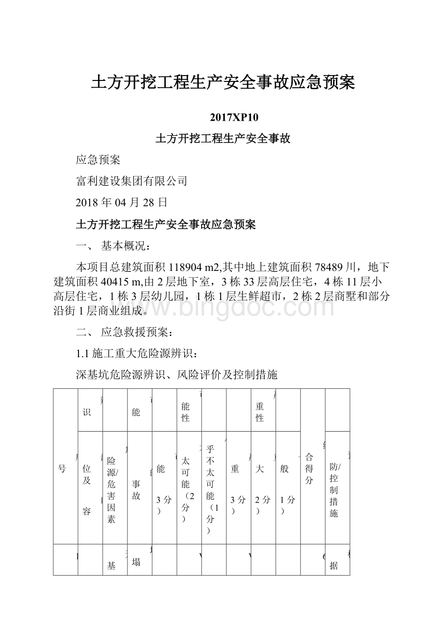 土方开挖工程生产安全事故应急预案.docx_第1页