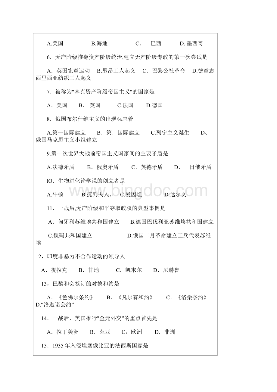 1998年福建省普通高中会考历史试题doc.docx_第2页