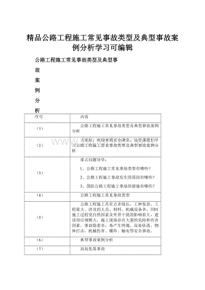 精品公路工程施工常见事故类型及典型事故案例分析学习可编辑.docx