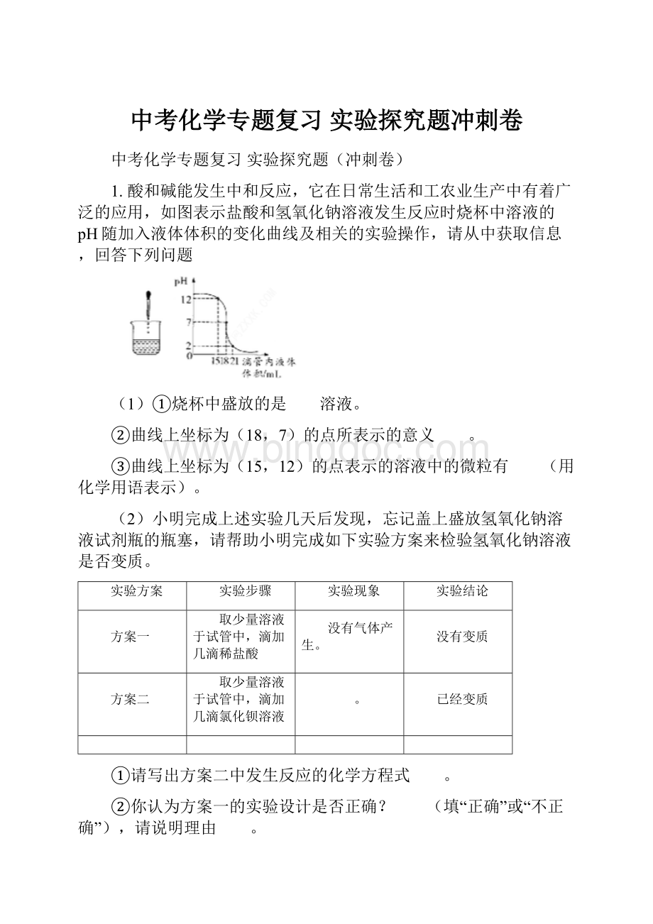 中考化学专题复习 实验探究题冲刺卷.docx_第1页