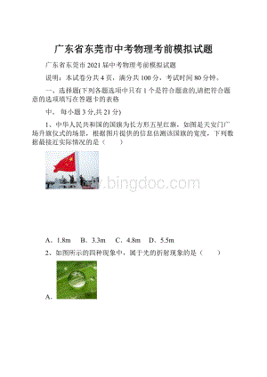 广东省东莞市中考物理考前模拟试题.docx